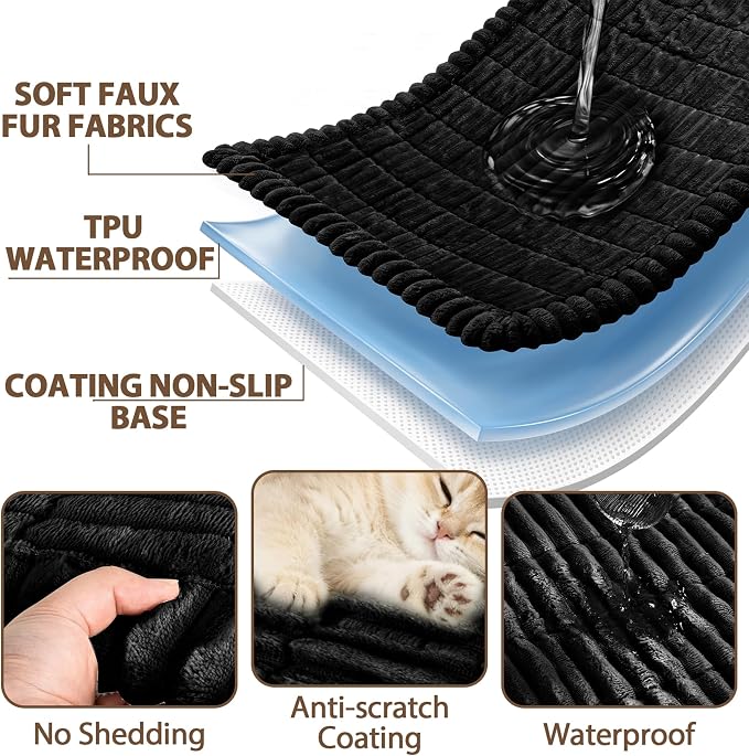 FUANGUI Waterproof Couch Cover Sofa Cover for Dogs and Pets Sofa Protector | Non-Slip Washable Fuzzy Soft Cat Bed Sofa Slipcover for 2-3 Cushion Couch Sofa Pet Friendly, Black, 27.6" x 94.5", 1 pcs