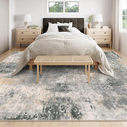 Lahome Modern Abstract 9x12 Area Rugs for Living Room, Washable Living Room Rug for Bedroom Low Pile Non Slip, Grey Soft Indoor Accent Carpet for Dining Room Table Apartment