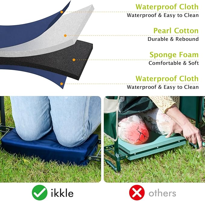 ikkle Heavy Duty Garden Kneeler Seat and Gardening Stool - Thicker Wider Soft Detachable Kneeling Pad - Gift for Women Men Christmas (Holds 330lbs/150kg)