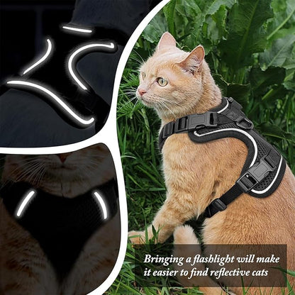 Cat Harness and Leash for Walking, Cat Car Harness, Escape Proof Soft Adjustable Vest Harnesses for Cats, Easy Control Breathable Reflective Strips Harness, Kitten Harness and Leash Set, Black, S
