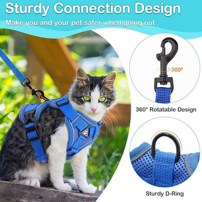 Cat Harness and Leash for Walking Soft Cat Harness Escape Proof, Adjustable Kitten Harness Cat Leash Reflective Strips Jacket, Breathable Cat Vest Harness Set for Kitten Easy to Wear Outdoor Walking