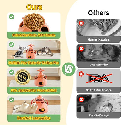 4-in-1 Cat Toys, Interactive Cat Toy with Track Balls, Fluttering Feathers, Slow Food Dispenser, Fun & Engaging Toys for Bored Indoor Cats, Durable & Safe Interactive (Pink)