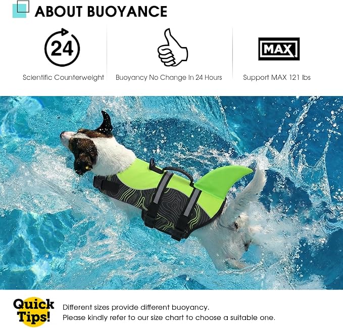 Shark Dog Life Vest for Swimming, Pet Life Vests for Boating, High Buoyant DogLife Jacket, Ripstop High Flotation Swimsui for Small, Medium, Large Dogs (Greenblack,XS)