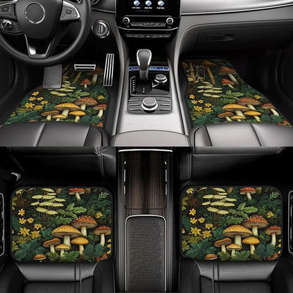 Artistic Fabric Car Floor Mats-Non-Slip Rubber Backing,Mushroom,Front (26.8x17.3in) & Rear (13x17.3in) Set-Water Absorbing, Durable Automotive Floor Liners with Stylish Patterns