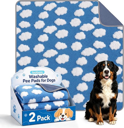 LOOBANI 2 Pack Extra Large Washable Pee Pads for Dogs 72"x72", Blue | Non-Slip Reusable Dog Mat, Super Absorbent Whelping Pads, Leak-Proof Dog Playpen Mat For Floor, Bed, Incontinence, Housebreak