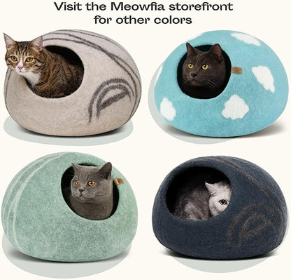 Cat Cave – Premium Felt Cat Bed Enclosure for Indoor Cats, Handmade Merino Wool (Cloud Nap Blue, Large)