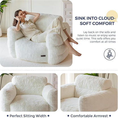 MAXYOYO Giant Bean Bag Chair for Adults, Ultra Soft Fluffy Bean Bag Sofa, Oversized Floor Sofa for Living Room Bedroom, Cozy Reading Chair with Filler, Beige