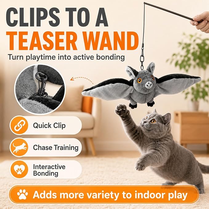 Flying Bat Dog Toy, Flying Bat Toy for Dogs & Cats with Flapping Wings and Chirping Sound, Motion-Activated Interactive Pet Toy for Hanging, Ground and Indoor Chase Play (2PCS)
