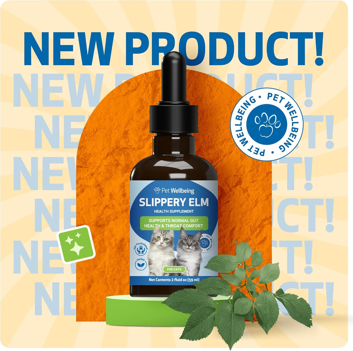 Pet Wellbeing Slippery Elm for Cats - Organic Herb, Supports Healthy Digestive Tract, Gut Lining, Throat Comfort, Lower Urinary Tract Health - Veterinarian-Formulated Herbal Supplement 2 oz (59 ml)