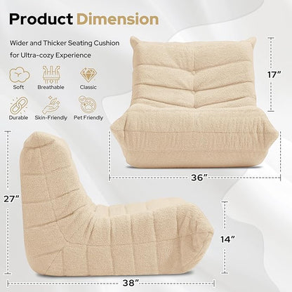 HABUTWAY Bean Bag Chairs Fireside Lazy Floor Sofa, Soft Teddy Fleece Bean Bag Sofa with High-Resilience Foam Filling，Beanbag for Living Room, Bedroom, Office (Khaki Teddy)