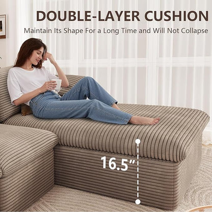 107 Inch Modular Sectional Sofa with Deep Seat, Corduroy Cloud Sectional Couch, Modern Boneless Couches with L-Shape Chaise for Living Room Bedroom, No Assembly Required (Camel, Right Facing Chaise)