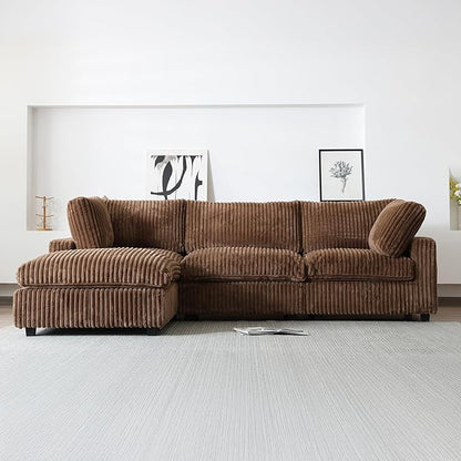 WJShome Cloud Couch Modular Sectional Sofa,118" Oversized L Shaped Sofa with Ottoman,Plush 4 Seater Comfy Couch with Chaise Convertible Couches for Living Room,Covers Washable&Replaceable (Brown)