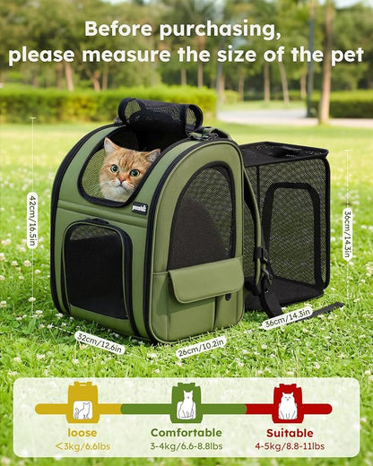pecute Pet Backpack Expandable, Cat Carrier Backpack with Breathable Window | Durable Oxford Cloth, Lockable Zipper,Use for Pet Under 11 lbs to Travel