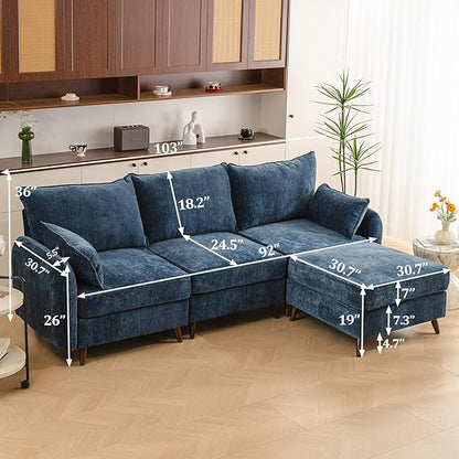 Rexulqo 104'' Modular Sectional Sofa with All Seats Storage, Oversized L Shaped Couch,Comfy Cloud Couches with Movable Ottoman,24.5'' Deep Seat,Large Sectional for Living Room,Bedroom,Velet,Blue