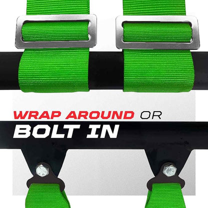 1pc 50 Cal Green 4 Point Harness 2 inch straps, Racing Harness Seat Belt | Ultra Kush padding, Push Button quick release hardware. Universal Fit for UTV, RZR, race car