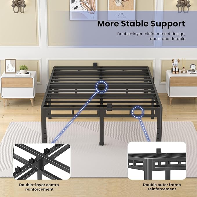 NKZ 22 Inch King Size Bed Frame, Metal Bed Frame & Box Spring 2 in 1 Platform with Round Corner Legs, 4000Lbs Heavy Duty Metal Frame, Mattress Slide Stopper, Headboard Hole, Noise-Free, Easy Assembly