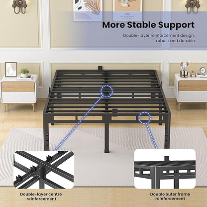 NKZ 22 Inch King Size Bed Frame, Metal Bed Frame & Box Spring 2 in 1 Platform with Round Corner Legs, 4000Lbs Heavy Duty Metal Frame, Mattress Slide Stopper, Headboard Hole, Noise-Free, Easy Assembly