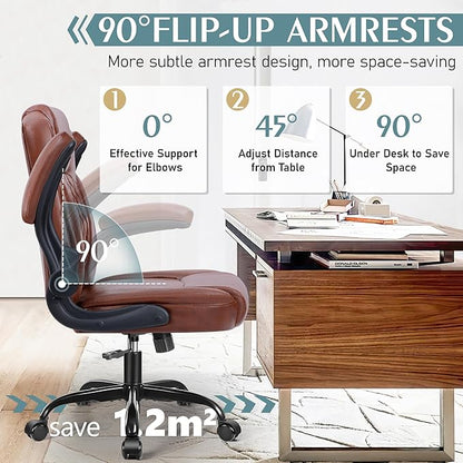 Leather Office Chair, PU Home Computer Desk Chairs with Ergonomic Back Support, 360°Swivel Free, Small Gaming Chair with Wheels and Adjustable Armrests, for Short People Use
