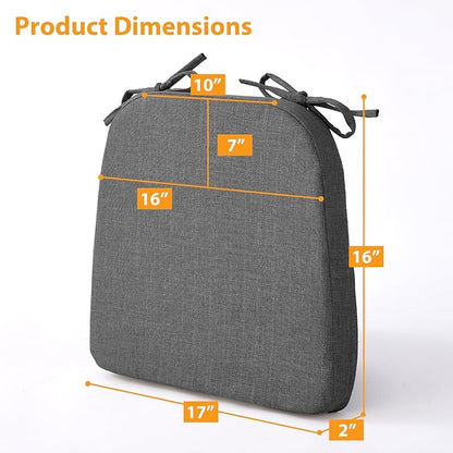Ruqmuis Chair Cushions for Dining Chairs, 2" Thick Seat Cushions for Kitchen Chairs, D-Shaped Chair Pads with Washable Cover, Ties and Non Slip Backing, 17'' x 16'', Set of 4, Dark Grey
