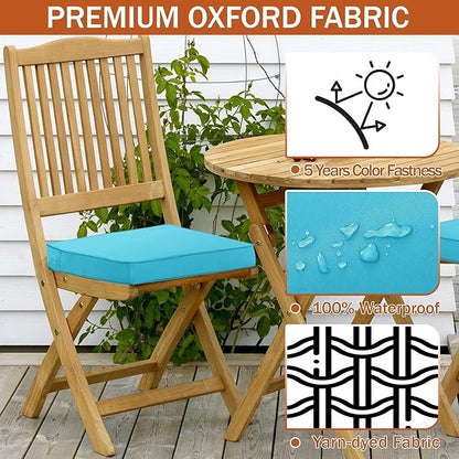 4 Pack Outdoor Chair Cushions 19 x 19 Inch Waterproof Patio Chair Cushions with Tie 5 Year Color Fastness Thick Outdoor Seat Cushion for Garden Lawn Patio Furniture Teal