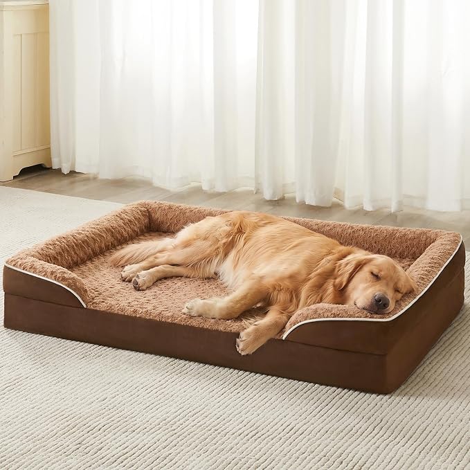 WNPETHOME Orthopedic Washable XXL Dog Bed for Senior Dog Cozy Sleep | Extra Large Waterproof Big Soft Dog Couch Sofa Bed for Dogs Relax with Removable Cover Supportive Pet Bed Brown 48x35 Inch