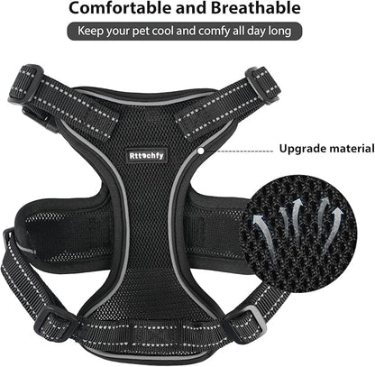 Rttochfy Cat Harness and Leash Set, Adjustable and Reflective Cat Vest, Escape Proof Kitten Harness, Easy to Put on with 3 Buckles for Cats Walking and Traveling (Black, M)