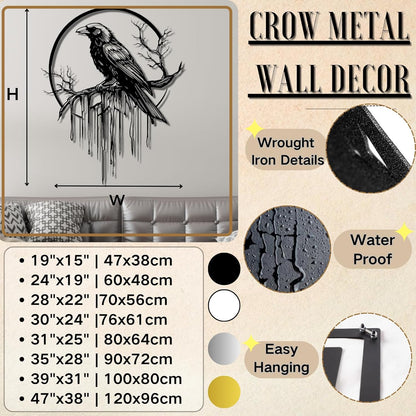 Crow Metal Wall Decor, Raven Wall Art, Large Gothic Raven Decor Hangings, Bird Wall Decor, Metal Tree Branch Decor, Ravens Sign, Raven Art for Living Room (Gold, 47"x38" | 120x96cm, metal wall art)