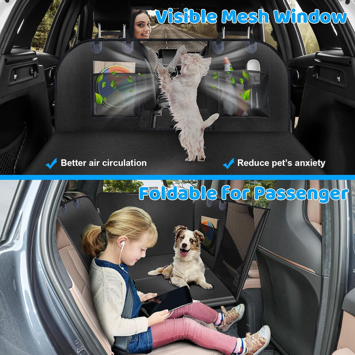 URPOWER PU Leather Back Seat Extender for Dogs – Hard Bottom Dog Car Seat Cover Holds 400 lbs, Anti-Scratch & Waterproof Dog Hammock for Cars, SUVs & Small Trucks, Dogs Car Bed Pet Backseat Protector