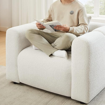 VANOMi Living Room Furniture Sets Include 95" Sofa & 42" Armchairs, Boucle Upholstered Oversized Couch with Pillows, Living Room Furniture Set for Bedroom Apartment (White, 2 Sofas+1 Chair)