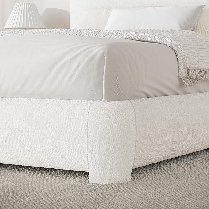 BarnFurin Twin Bed Frames with Headboard,Cloud Boucle Upholstered Platform Bed, Modern Style, Soft Rounded Corners, No Box Spring Needed, Easy Assembly, White