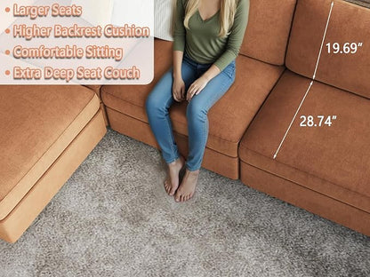 EASE MOOSE Sectional Modular Sofa, Oversized L Shape Sectional Couch Wide Deep seat Sectional Sofa,FSC Certified Comfortable Chenille Brown Modular Sofa