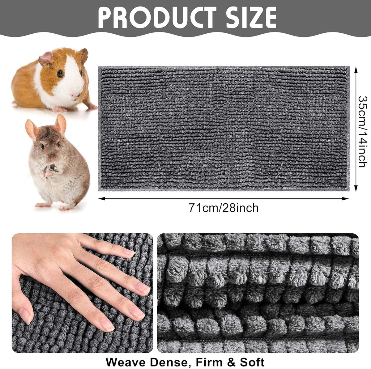 Amylove 4 Pcs Guinea Pig Cage Liner Guinea Pig Bedding Washable Fleece Pee Pads Reusable Small Animals Training Mat Small Animal Sleeping Bed for Bunny Hamster(Dark Gray,14 x 28 Inch)