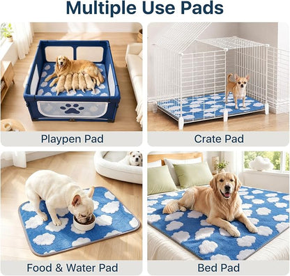 LOOBANI 4 Pack Washable Pee Pads for Dogs, Floor, 30"x34",Blue | Fast Absorbent Reusable Dog Mat, Non-Slip & Waterproof Pet Whelping Pads For Puppy Playpen, Whelping Box, Potty Training