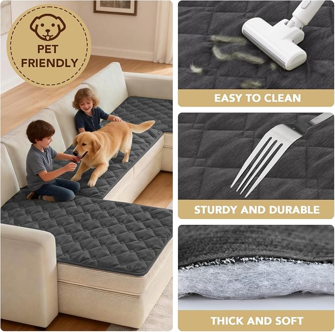 H.VERSAILTEX Chenille Couch Cover for Dogs Washable Soft Fuzzy Loveseat Covers Sectional Sofa Cover Thick Pet Couch Cover Protector Non-Slip Dog Bed Cover(Grey, 28" x 67")