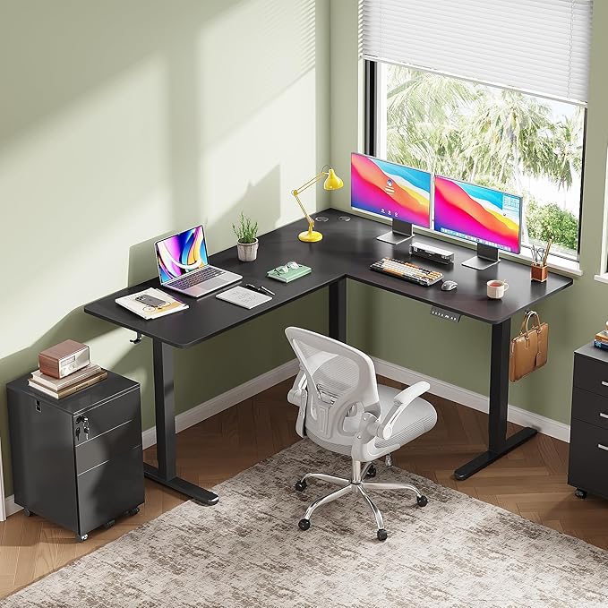 DEVAISE L Shaped Standing Desk Adjustable Height, Dual Motor Electric Corner