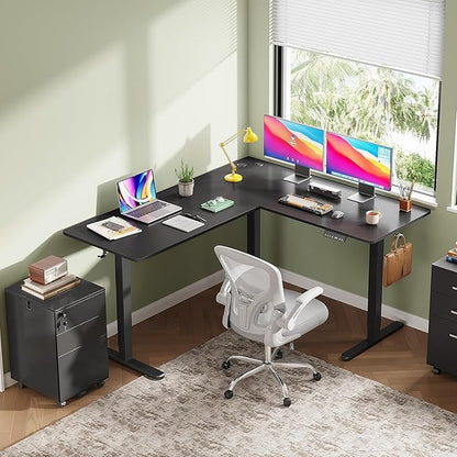 DEVAISE L Shaped Standing Desk Adjustable Height, Dual Motor Electric Corner