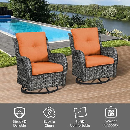 Belord Outdoor Swivel Rcoker Wicker Chairs - Swivel Patio Chairs Set of 2 Patio Furniture Sets with Covered Cushion for Porch Deck Balcony Backyard, Orange Cushion