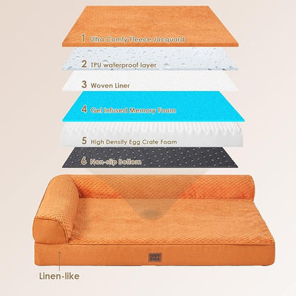 EHEYCIGA Memory Foam Dog Bed, Extra Large Orthopedic Dog Bed, Pumpkin | Washable Removable Cover, Waterproof Flat Pet Sofa Couch with Nonskid Bottom, 48x35x7.5