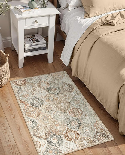 Lahome Moroccan Trellis Entryway Rug, 2x3 Kitchen Rugs Non Slip Washable, Non-Slip Indoor Door Mat Ultra-Thin, Small Throw Carpet for Bathroom Bedroom Entry, Khaki