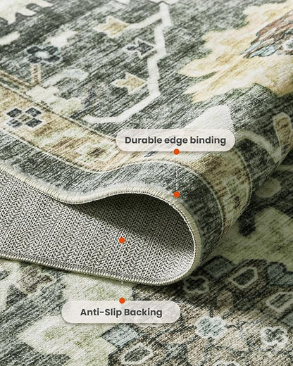 AMADA HOMEFURNISHING 8x10 Washable Area Rug, Low-Profile Large Area Rug with Non-Slip Backing & Durable Edge Binding, Vintage Large Rugs for Living Room, Bedroom, Dinning Room