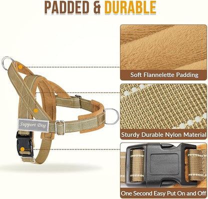 SlowTon No Pull Dog Harness with Front Clip - Heavy Duty, Soft Padded | Neck & Chest Adjustable, Tactical Pet Vest and Leash Set for Large Medium Sized Dogs, for Easy Walk & Training, Tan XL