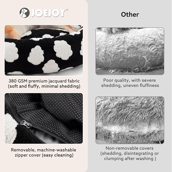 JOEJOY Jacquard Donut Round Dog Beds Medium Sized Dog,Black 30x30x8in, Removable Washable Cover, Cute Pattern, Ultra Soft Fluffy Calming Pet Bed with Thick Supportive Bolster