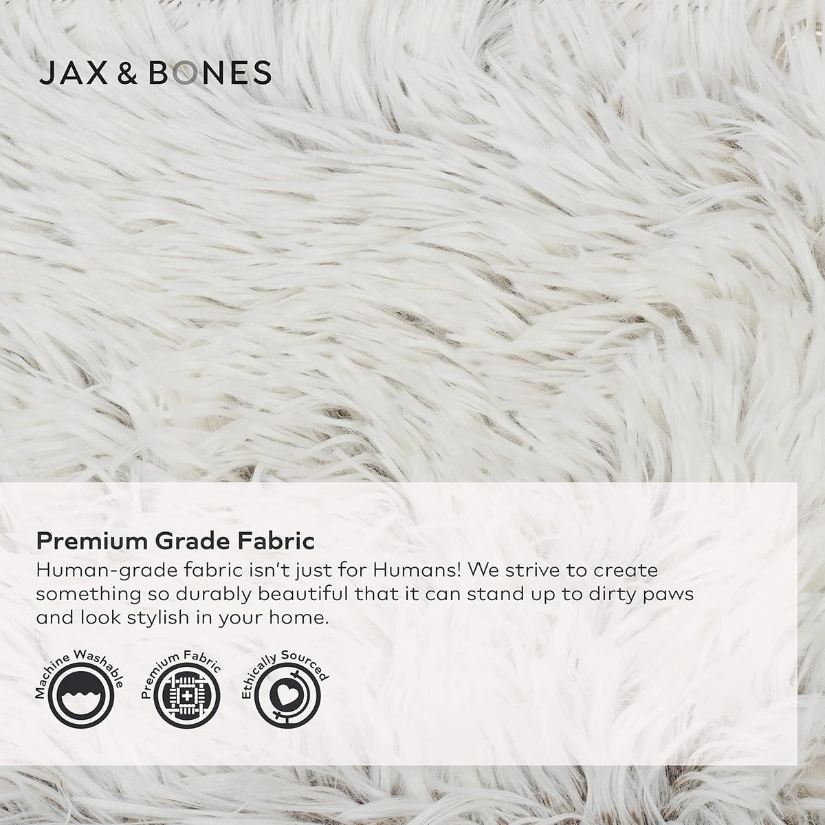 Jax & Bones Dog Napper - Machine Washable Shag Bed for Dogs - Extra Heavy Duty Bolstered Sides - Medium White Dog Mat | 35 x 27 Inches