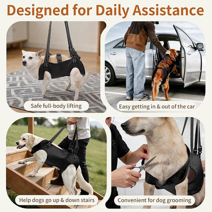 Full Body Dog Lift Harness, Support Senior & Disabled Dogs Walking | Help Up & Down Stairs Grooming, Dog Sling Backpack, Front Hind Leg Joint Injuries, Reflective, Soft Padded Handle | Black, M