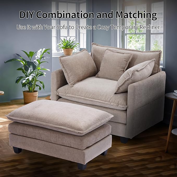 SweetGO corporation 40" Chenille Lounge Chair for Reading, Modern Couch Cozy Sofa Bed, Upholstered Living Room Single Sofa Accent Chair with Ottoman, Coffee