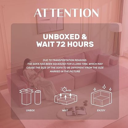 138" Boneless Couch with Deep Seat, Modular Sectional Sofa, Cloud Sectional Couch for Living Room, No Assembly Required, Corduroy, 4 Seater L-Shape Left, Pink