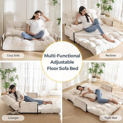 MAXYOYO Adjustable Floor Sofa Couch, Multi-Functional Bean Bag Bed, Foldable Lazy Sofa Sleeper Bed, Versatile Floor Seating for Living Room, Beige, Double