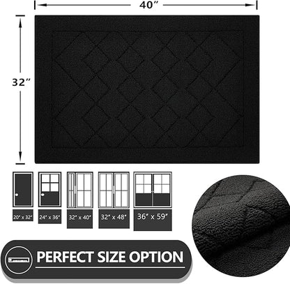 REFETONE Indoor Doormat, Front Back Door Mat 32"x40" Rubber Backing Non Slip Mats, Absorbent Washable Entrance Doormat for Entryway, Resist Dirt Low-Profile Inside Floor Mat for Muddy Shoes, Black
