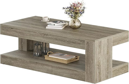 Tribesigns Coffee Table for Living Room, 47.24 Inch Farmhouse 2-Tier Accent Center Tea Cocktail Table with Storage, Elegant Grey, Rectangular