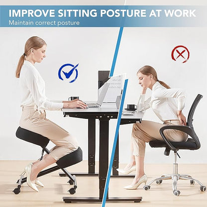 SOMEET Ergonomic Kneeling Chair for Office and Home, Adjustable Stool Posture Chair to Relieve Neck & Back Pain, Brake and Smooth Gliding Casters, Kneeling Desk Chair to Improves Posture, Black Linen